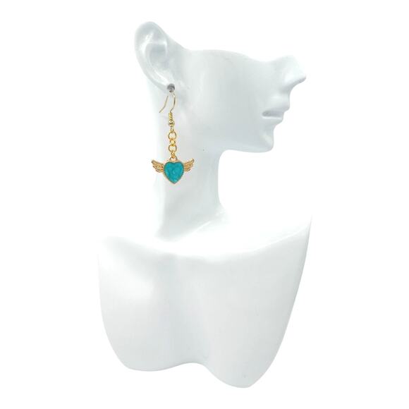 Blue Winged Heart Dangle Earrings – Cute Y2K Jewelry - Picture 3 of 3